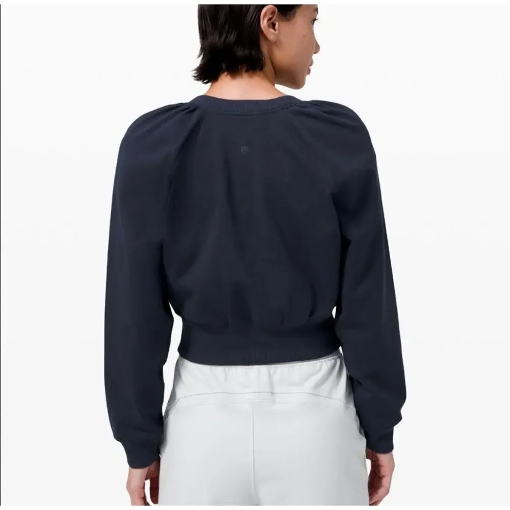 Lululemon LA puff sleeve cropped sweatshirt navy blue